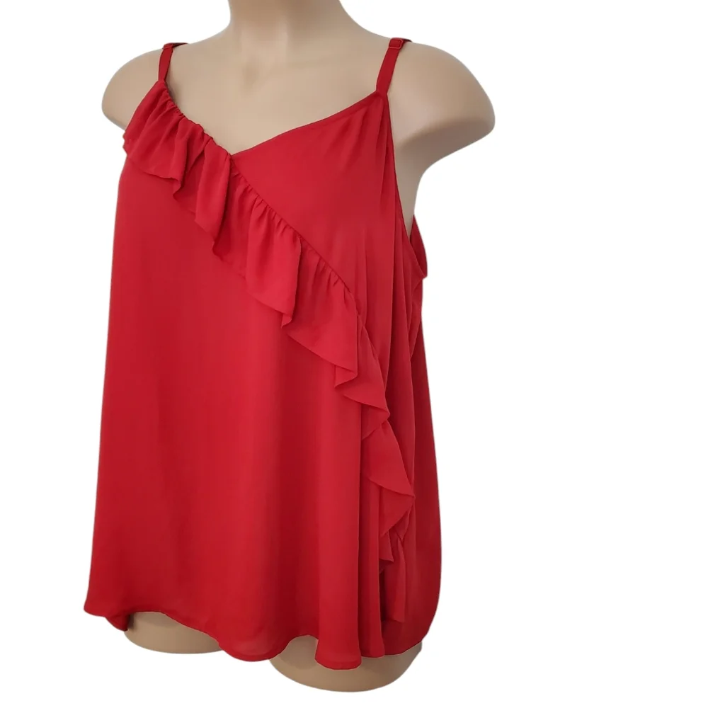 Torrid Georgette Diagonal Ruffle Front Cami Adjustable Straps Pre-Owned Sz 4 Red - Picture 3 of 13